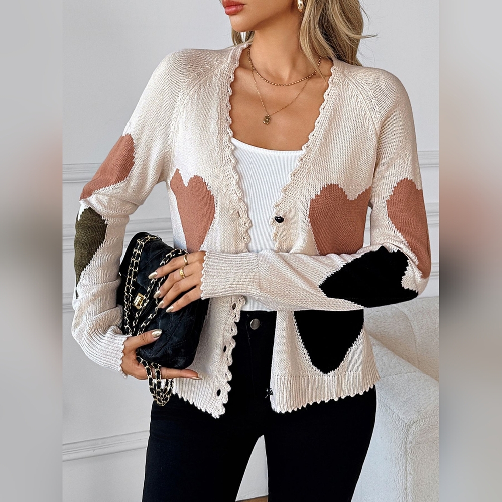 Heart Patterned Button-Up Cardigan Sweater - Picture 3 of 10